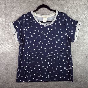Lucky Brand Women's Star Print Top Size XL Blue Short Sleeve Casual Soft Shirt